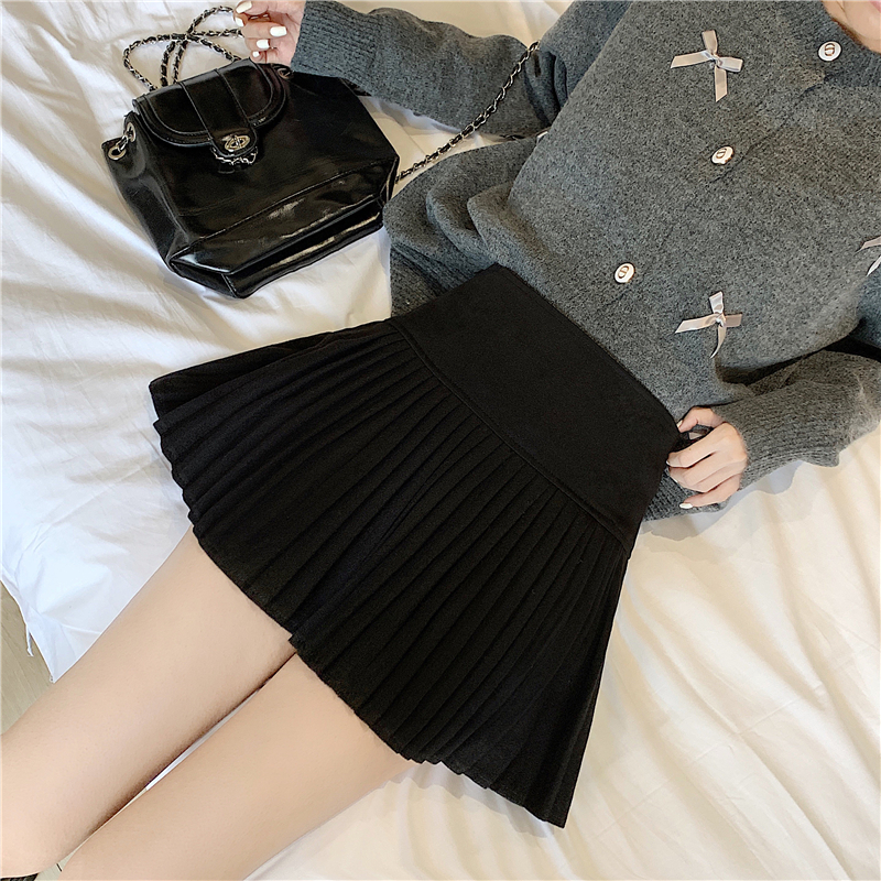 A-line woolen short skirt gray high waist skirt for women