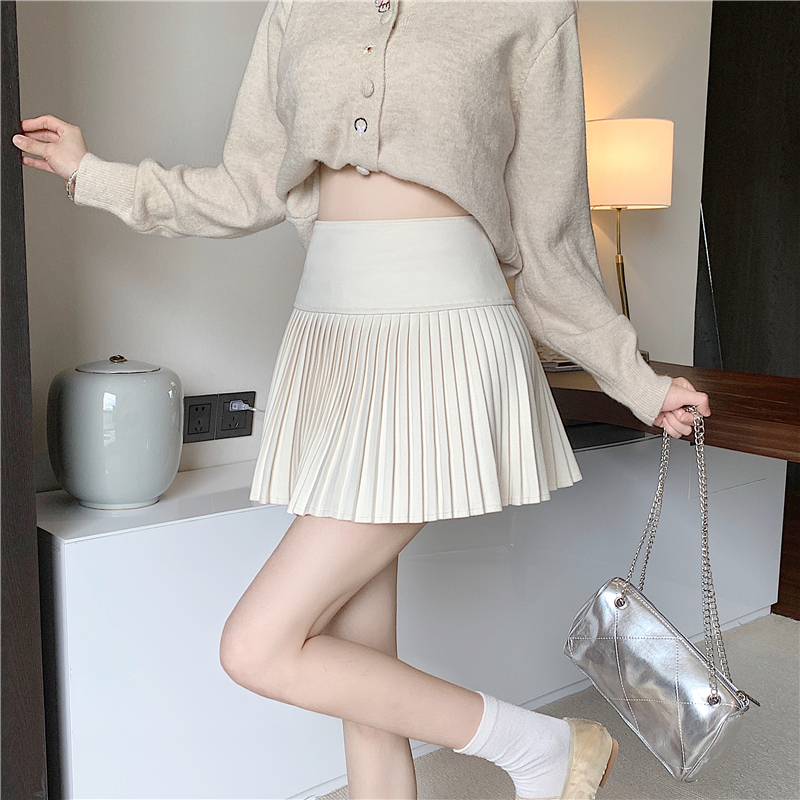 A-line woolen short skirt gray high waist skirt for women