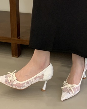 Pointed lace wedding shoes fine-root high-heeled shoes