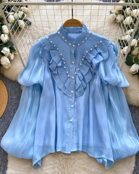 Unique pure tops cstand collar shirt for women