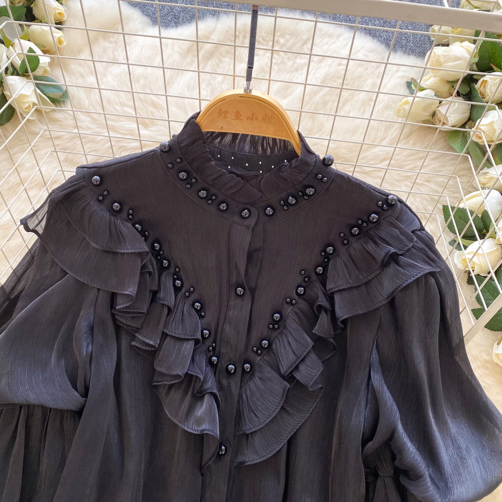 Unique pure tops cstand collar shirt for women