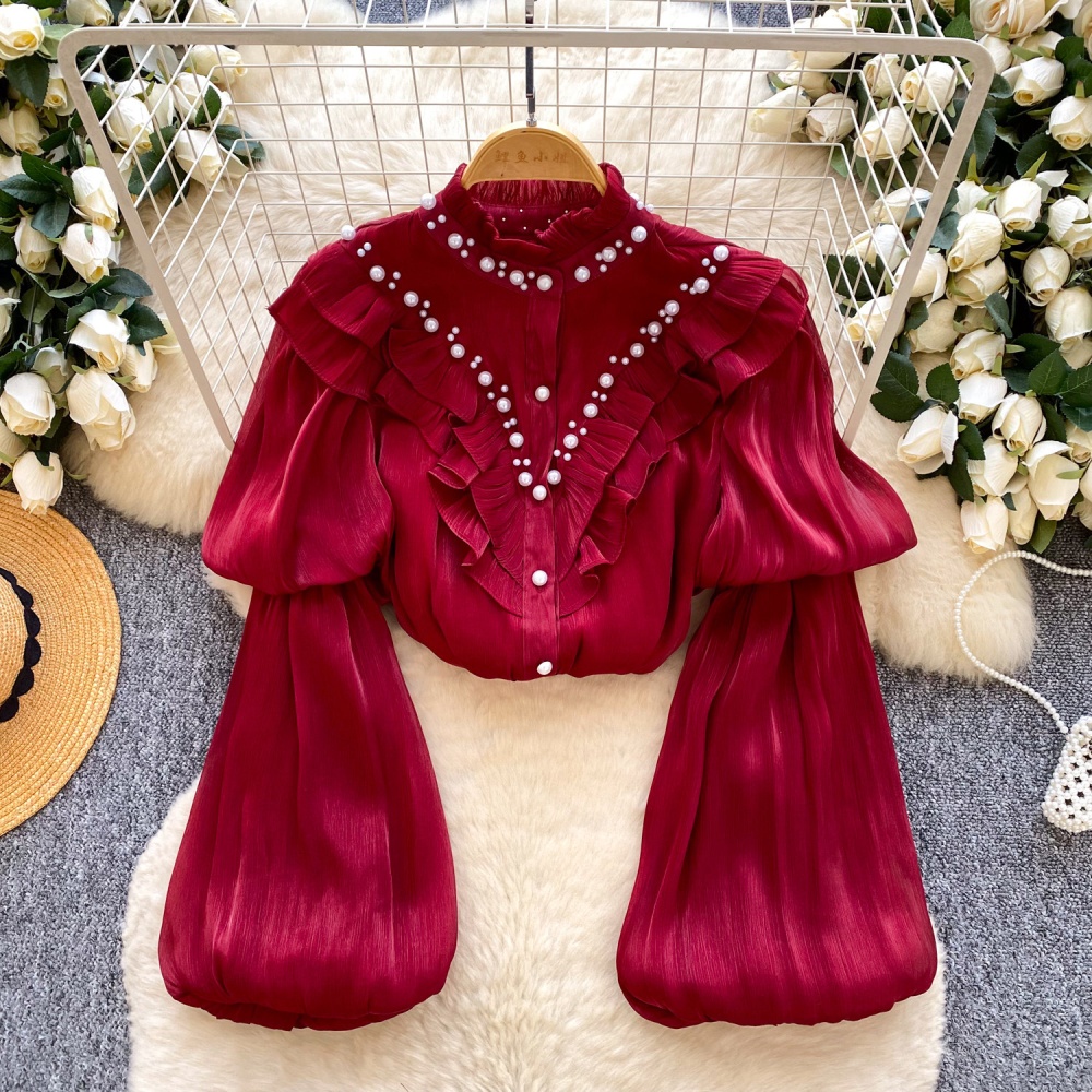 Unique pure tops cstand collar shirt for women