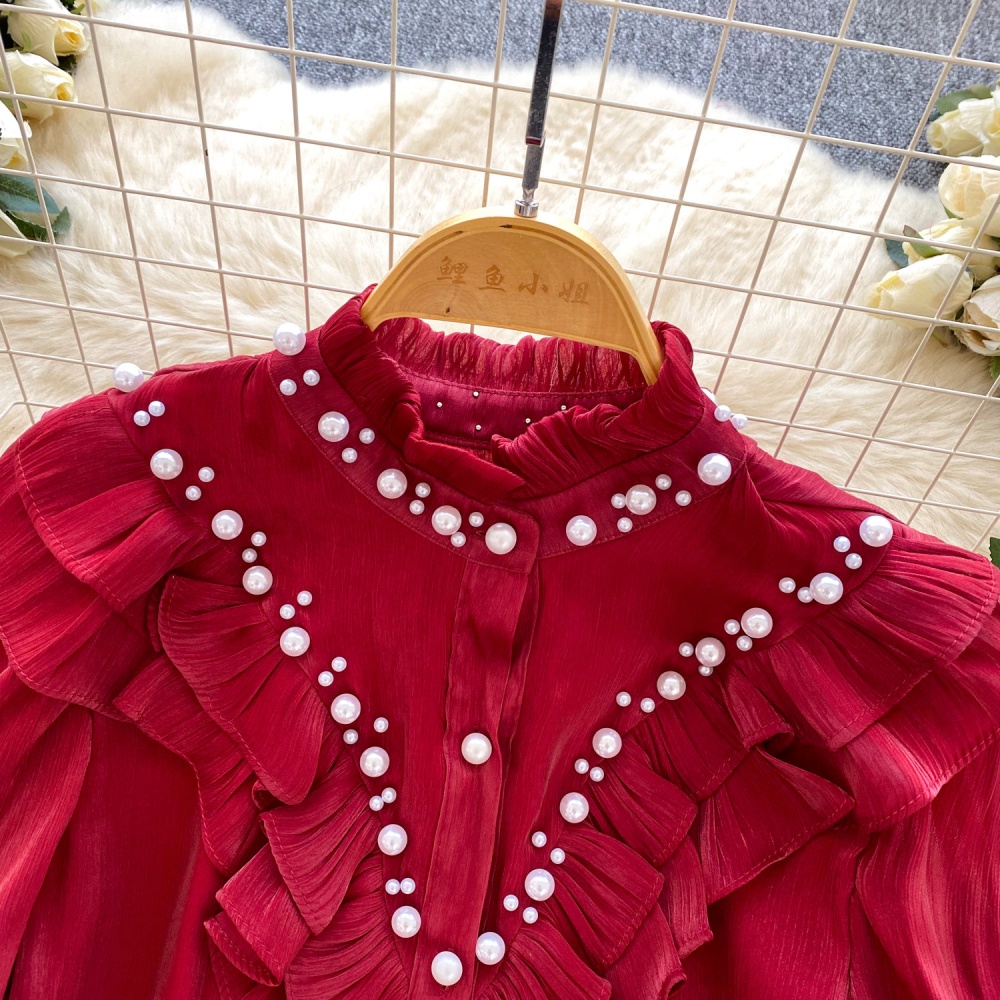 Unique pure tops cstand collar shirt for women