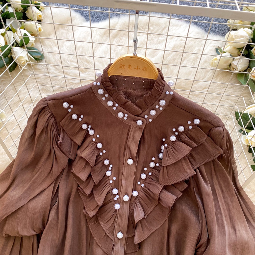 Unique pure tops cstand collar shirt for women