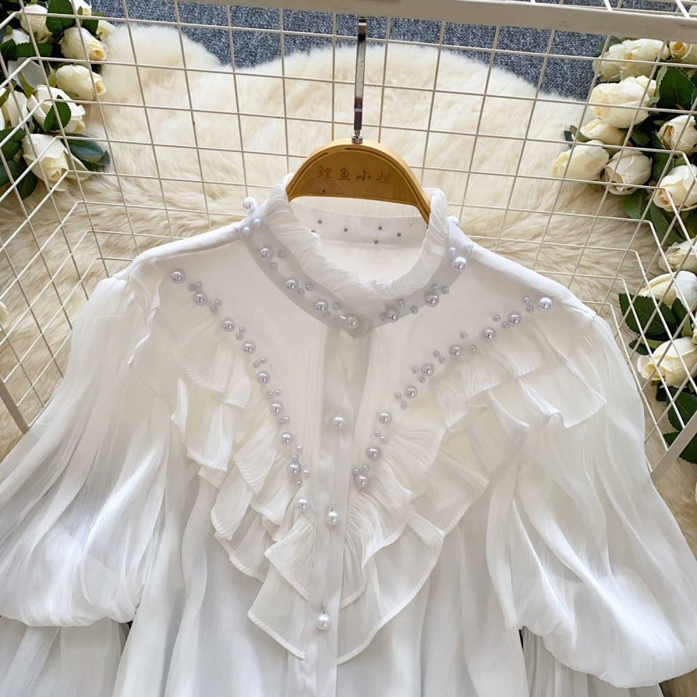 Unique pure tops cstand collar shirt for women