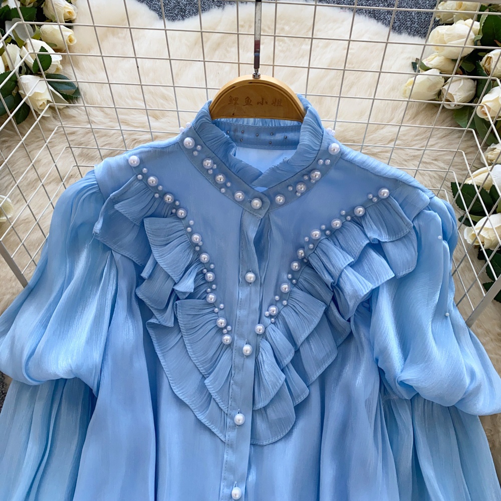 Unique pure tops cstand collar shirt for women