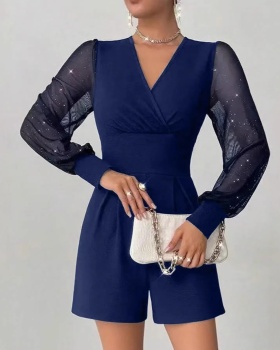 European style sexy jumpsuit splice shorts