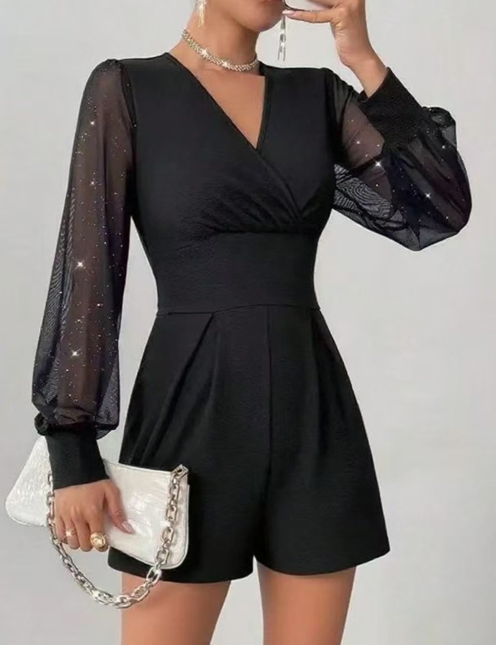 European style sexy jumpsuit splice shorts