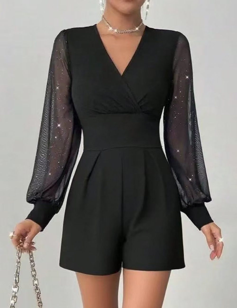 European style sexy jumpsuit splice shorts