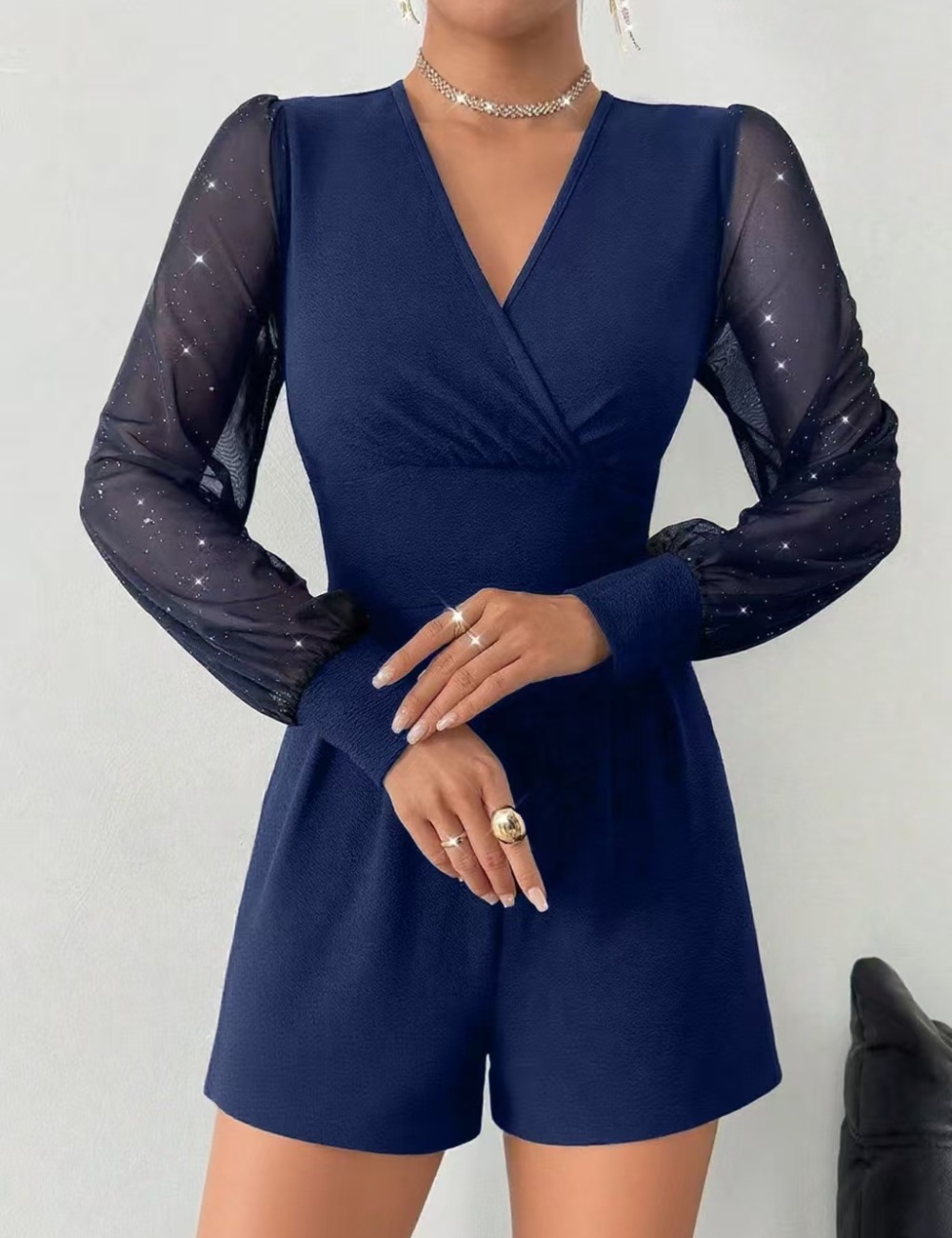 European style sexy jumpsuit splice shorts