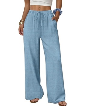 Elastic waist Casual long pants pocket wide leg pants