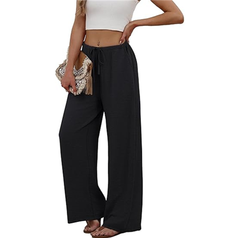 Elastic waist Casual long pants pocket wide leg pants