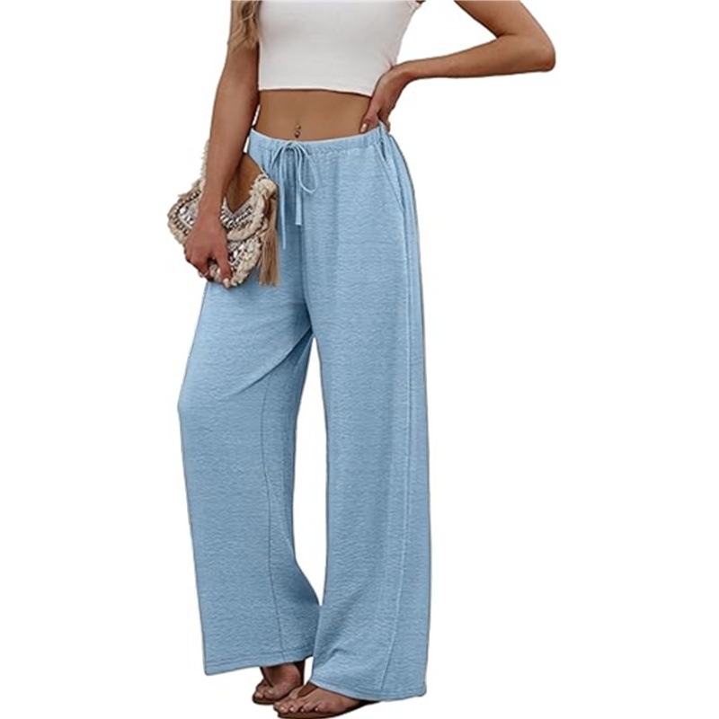 Elastic waist Casual long pants pocket wide leg pants