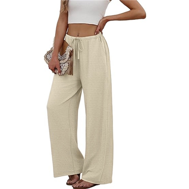Elastic waist Casual long pants pocket wide leg pants