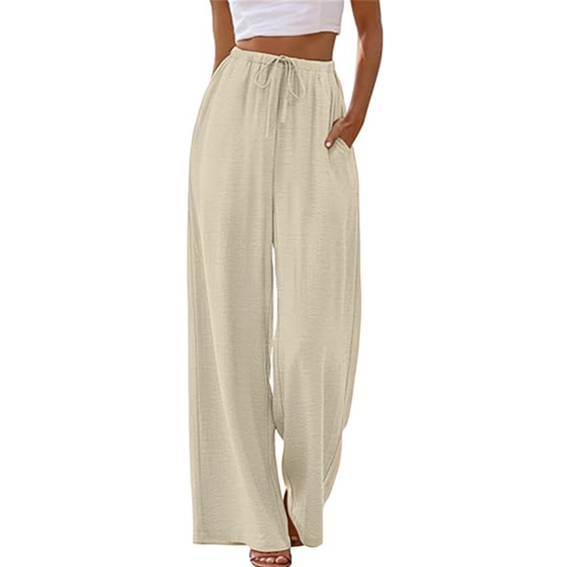 Elastic waist Casual long pants pocket wide leg pants
