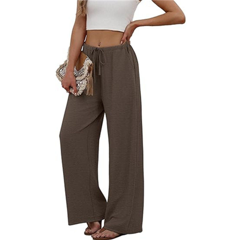 Elastic waist Casual long pants pocket wide leg pants