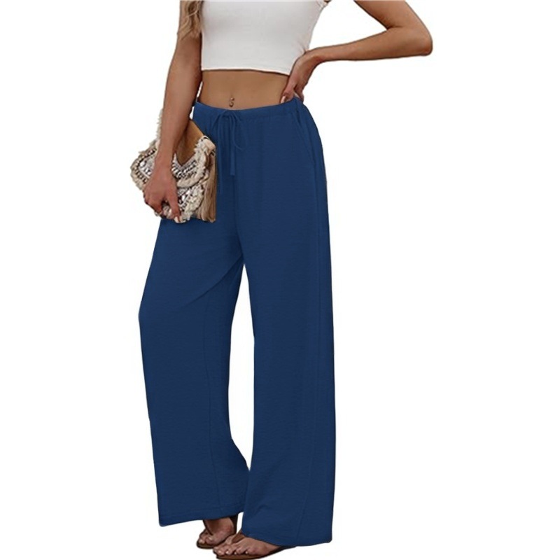 Elastic waist Casual long pants pocket wide leg pants