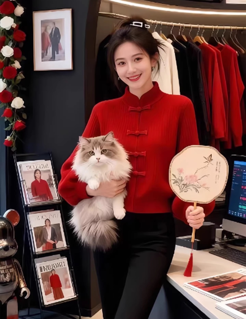 Retro Chinese style sweater temperament slim tops