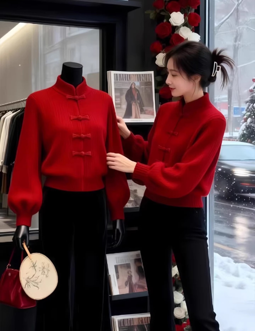 Retro Chinese style sweater temperament slim tops