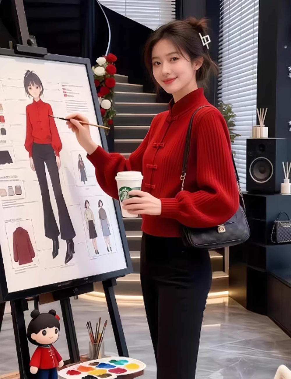 Retro Chinese style sweater temperament slim tops