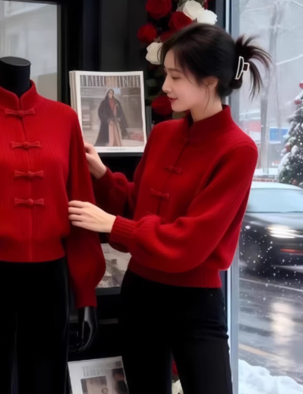 Retro Chinese style sweater temperament slim tops