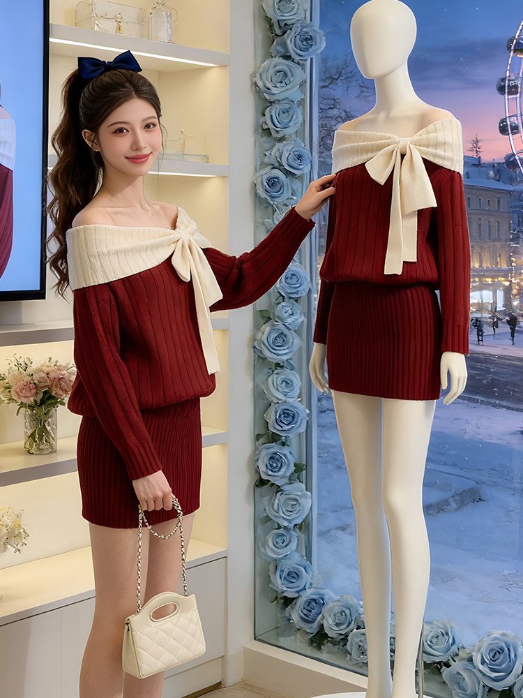 Winter flat shoulder dress strapless niche T-back for women