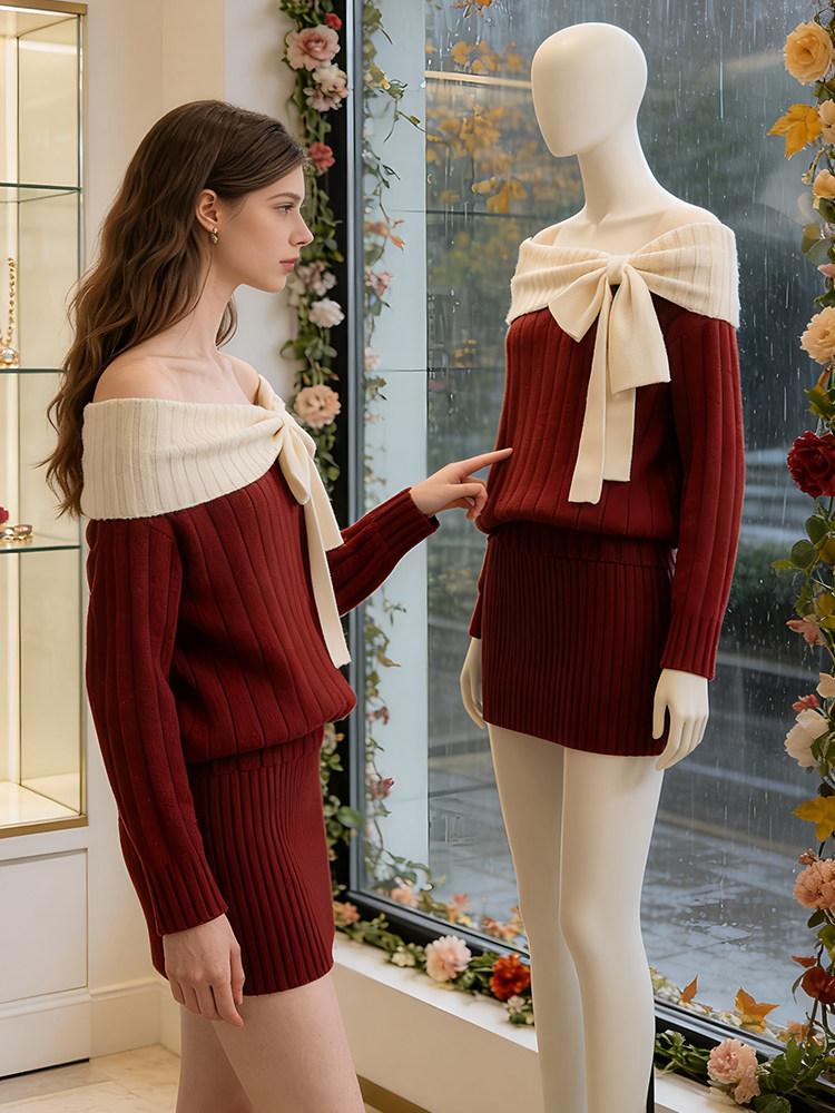 Winter flat shoulder dress strapless niche T-back for women