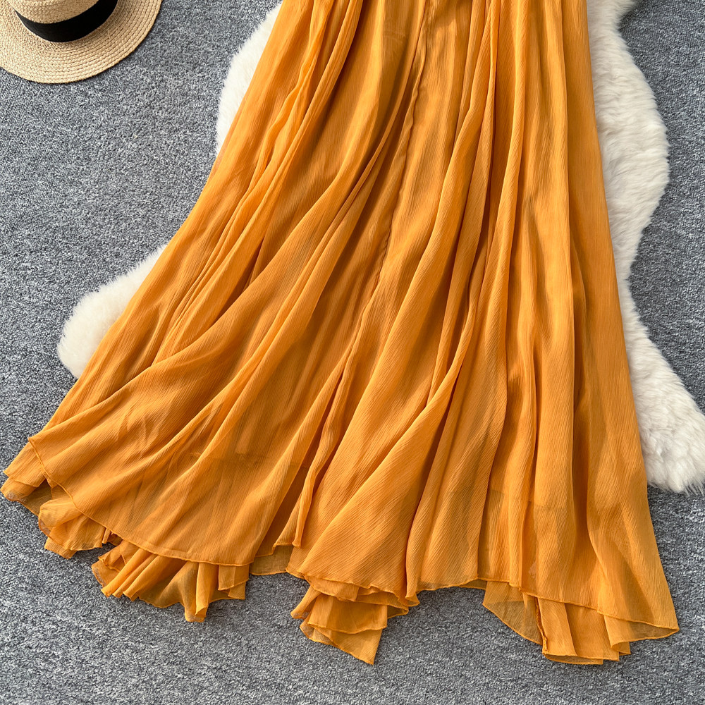 Sleeveless halter vacation yellow summer maiden long dress