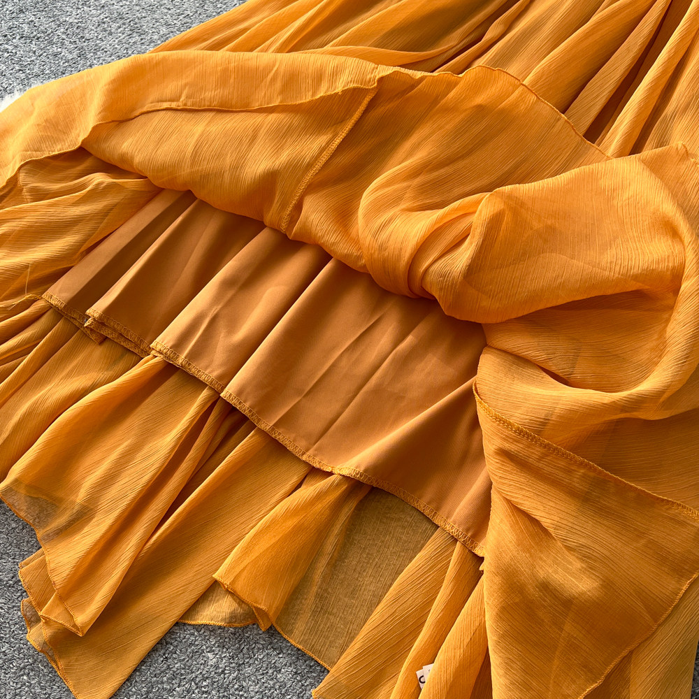 Sleeveless halter vacation yellow summer maiden long dress