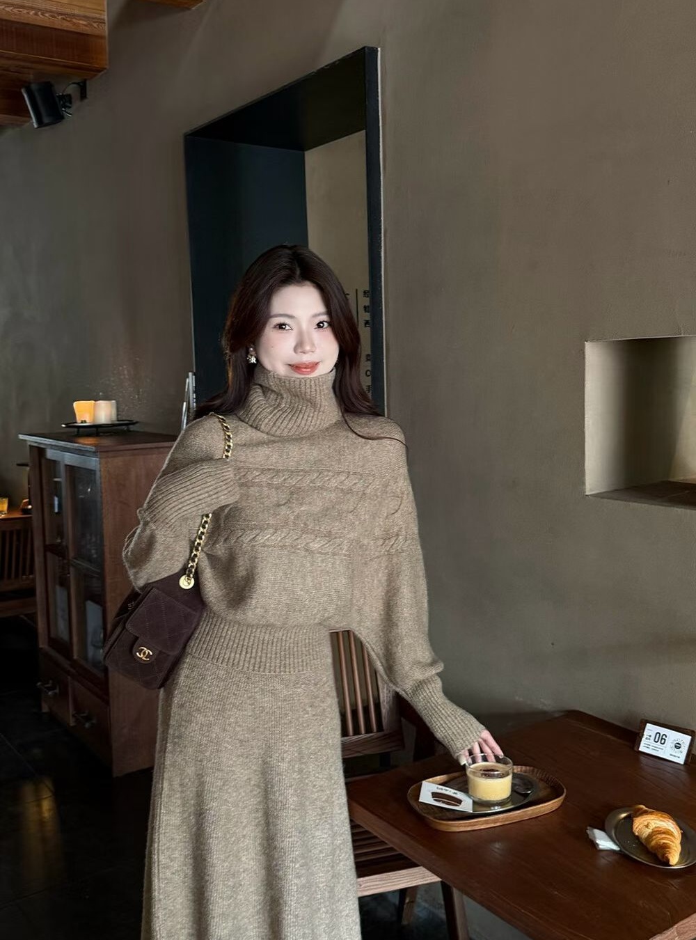 Winter removable sweater knitted long skirt 3pcs set