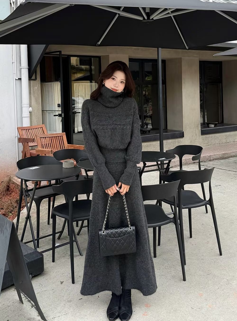 Winter removable sweater knitted long skirt 3pcs set