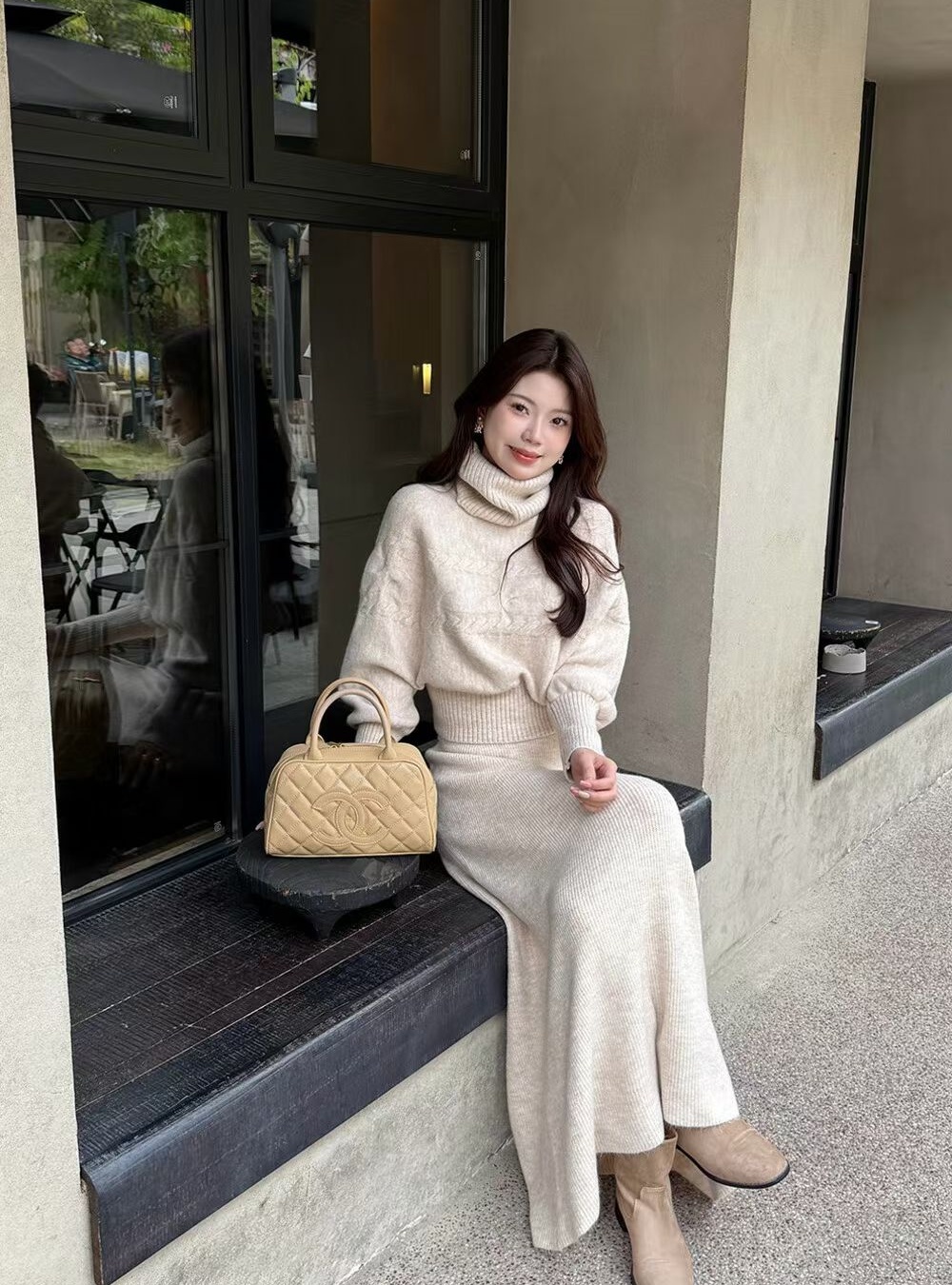 Winter removable sweater knitted long skirt 3pcs set