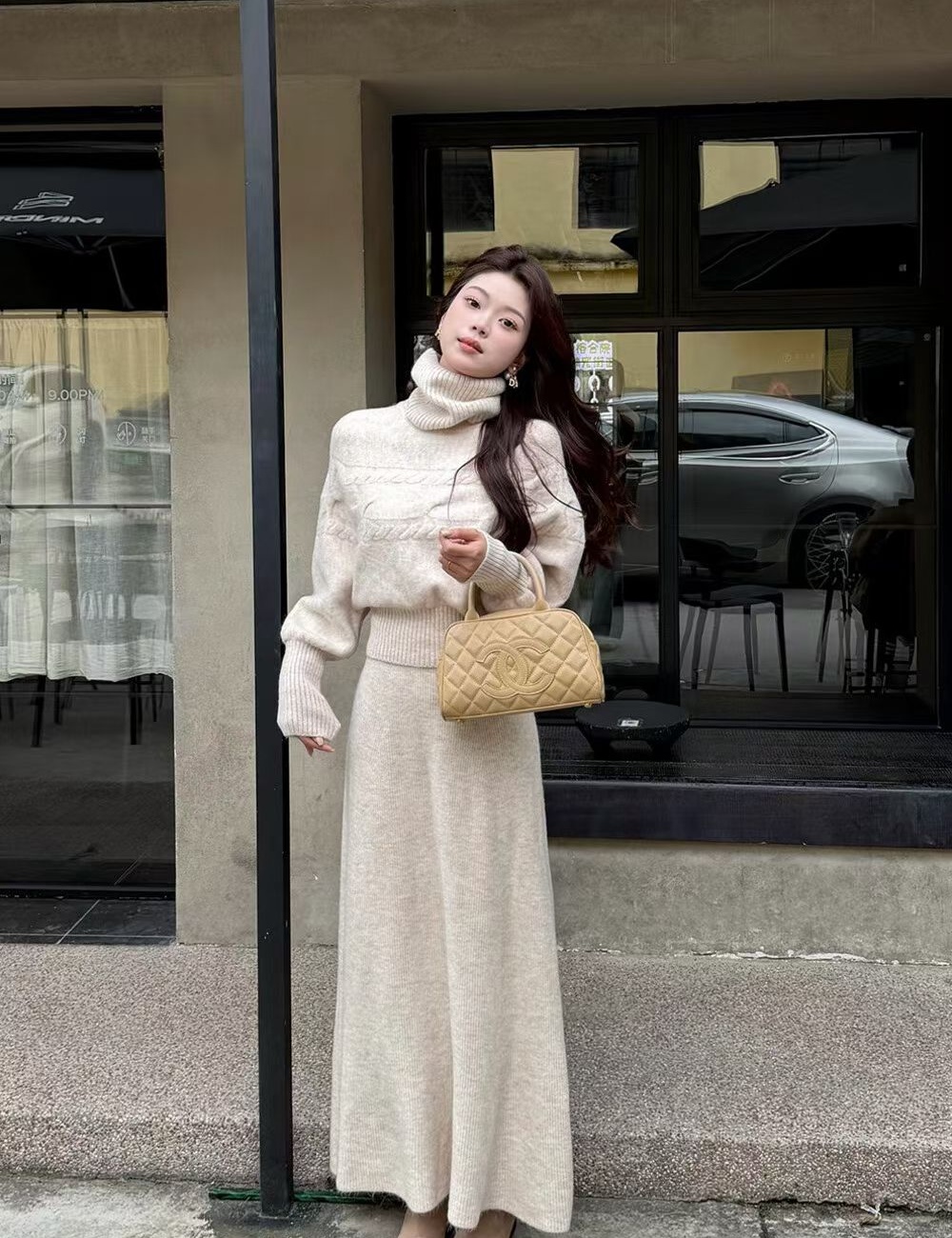 Winter removable sweater knitted long skirt 3pcs set
