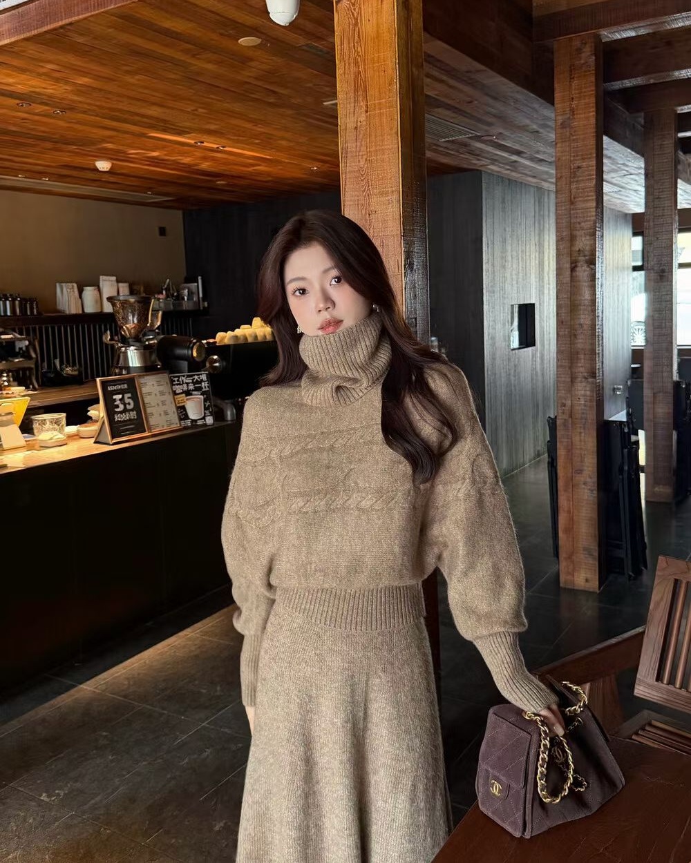 Winter removable sweater knitted long skirt 3pcs set