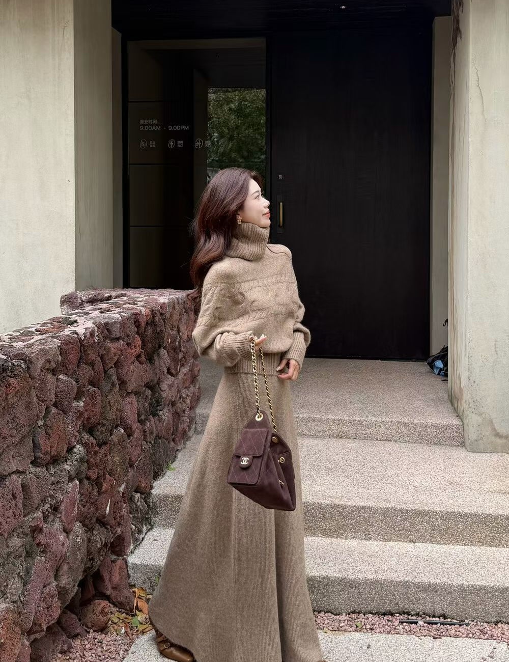 Winter removable sweater knitted long skirt 3pcs set