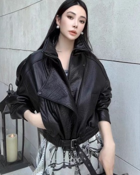Short lapel leather coat spicegirl jacket for women