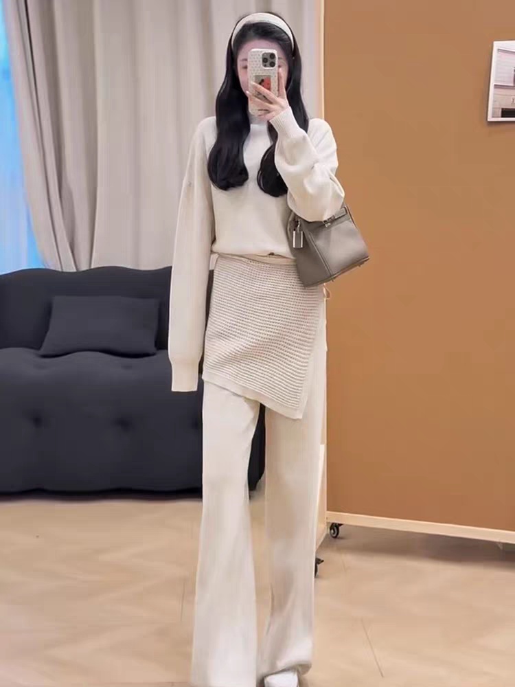 Lazy wide leg pants sweater 3pcs set for women