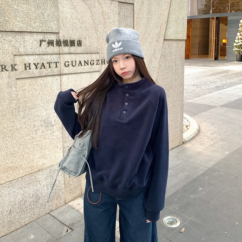 Pure loose hoodie thermal plus velvet tops for women