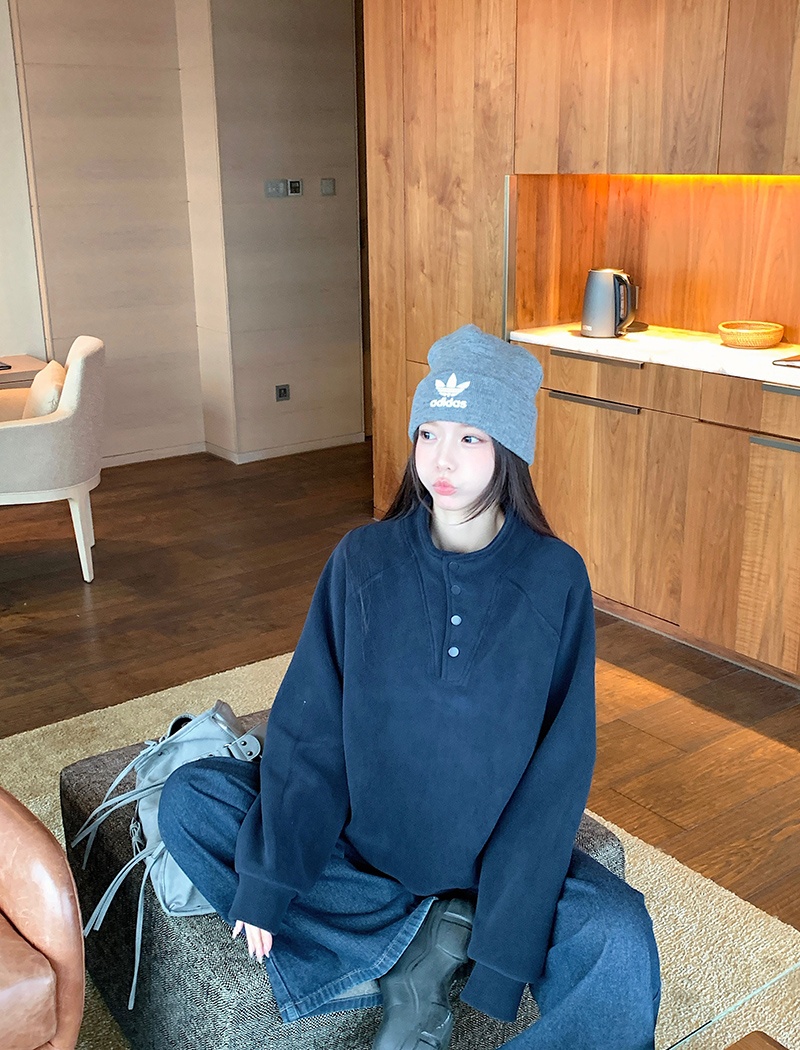 Pure loose hoodie thermal plus velvet tops for women