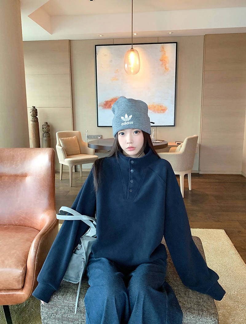 Pure loose hoodie thermal plus velvet tops for women