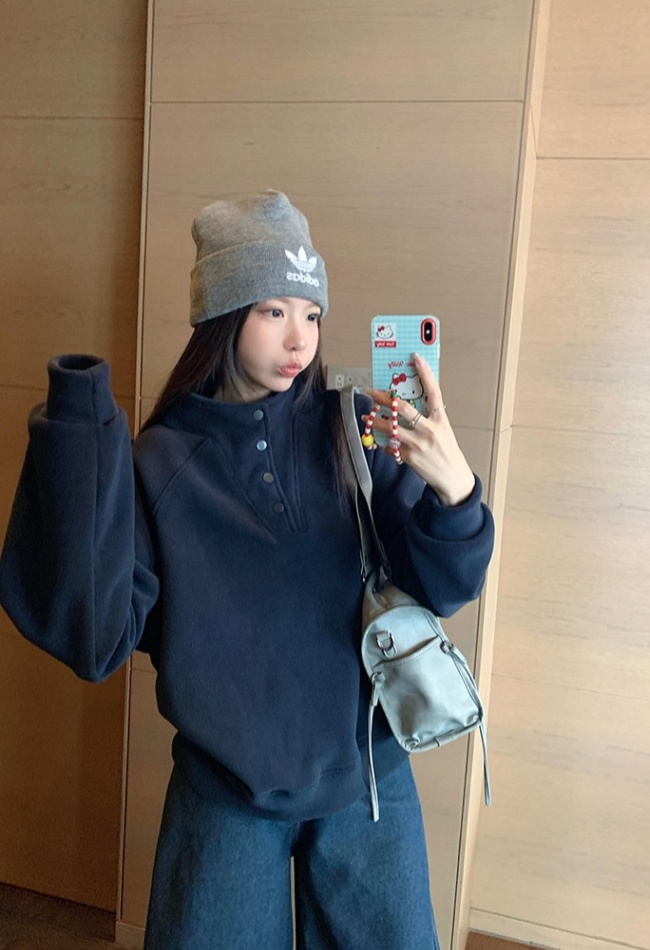 Pure loose hoodie thermal plus velvet tops for women