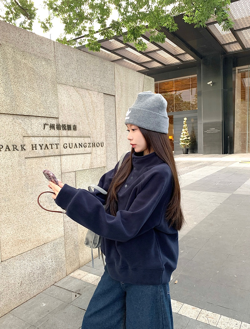 Pure loose hoodie thermal plus velvet tops for women