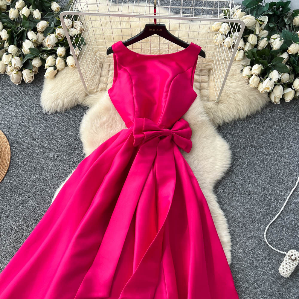 Elegant pinched waist A-line sleeveless dress for women