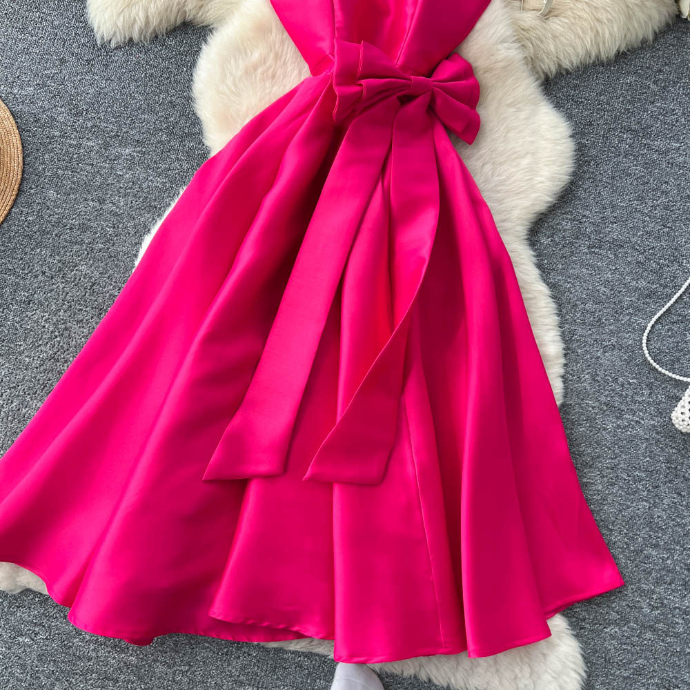 Elegant pinched waist A-line sleeveless dress for women