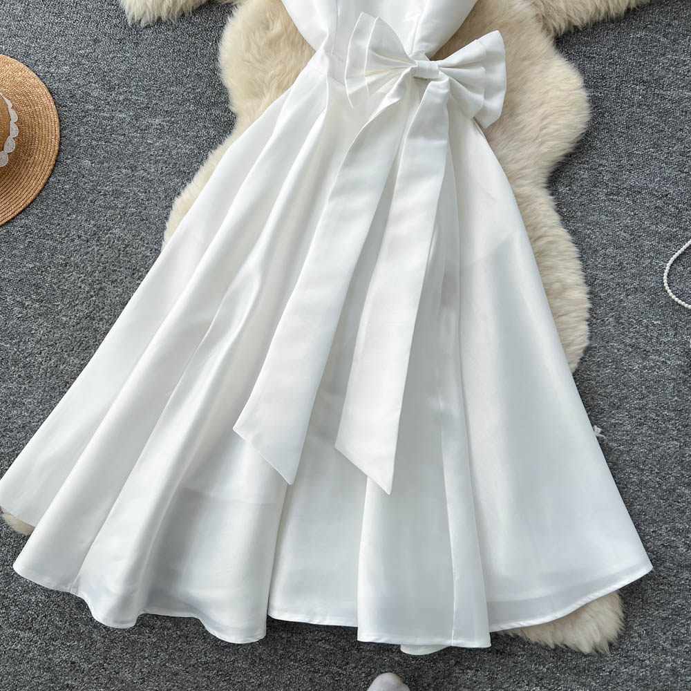 Elegant pinched waist A-line sleeveless dress for women