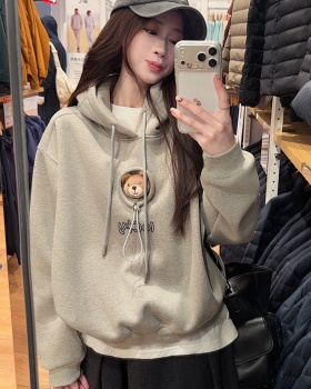 Loose hooded tops embroidery thermal hoodie for women