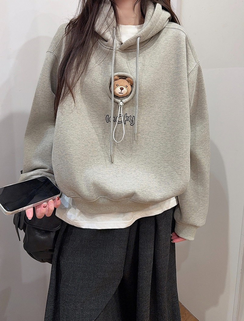 Loose hooded tops embroidery thermal hoodie for women