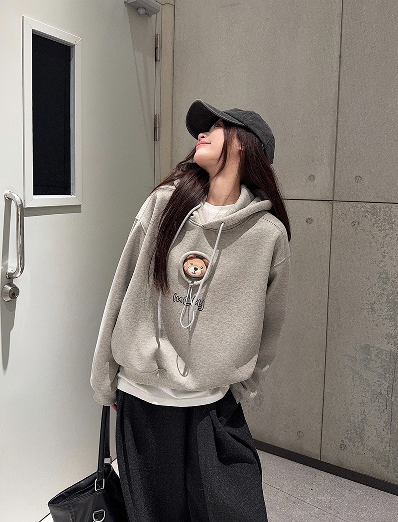 Loose hooded tops embroidery thermal hoodie for women