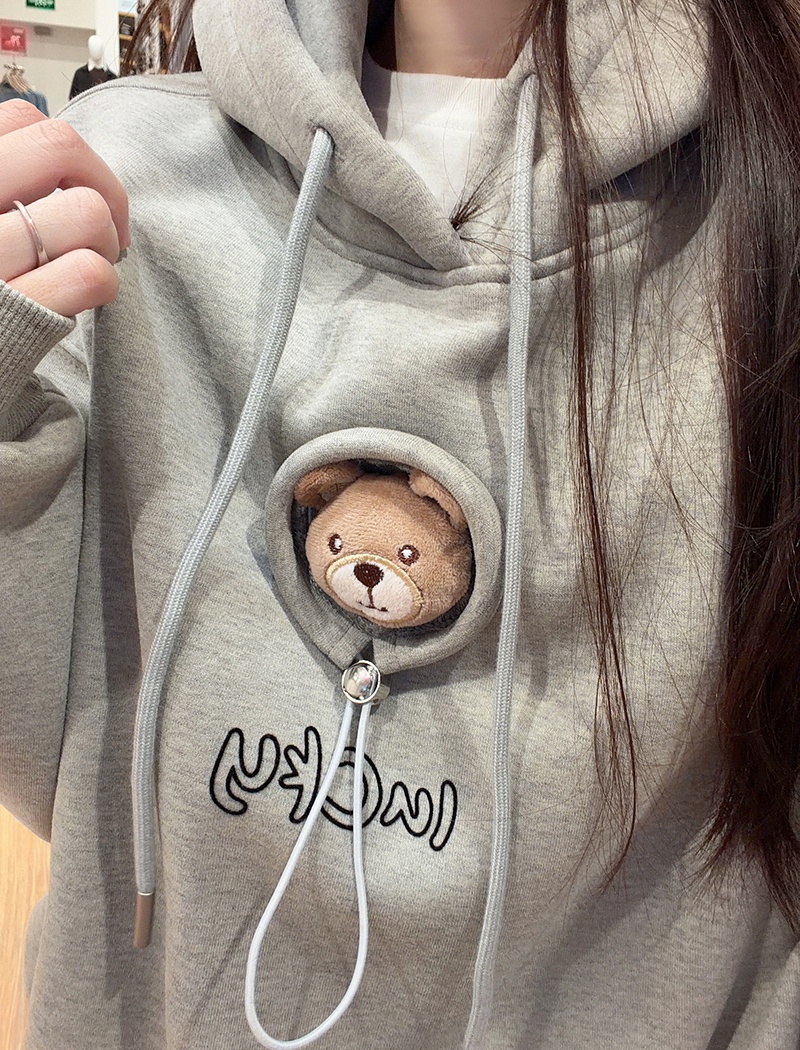 Loose hooded tops embroidery thermal hoodie for women