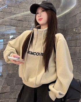 Zip autumn and winter hoodie thermal tops for women